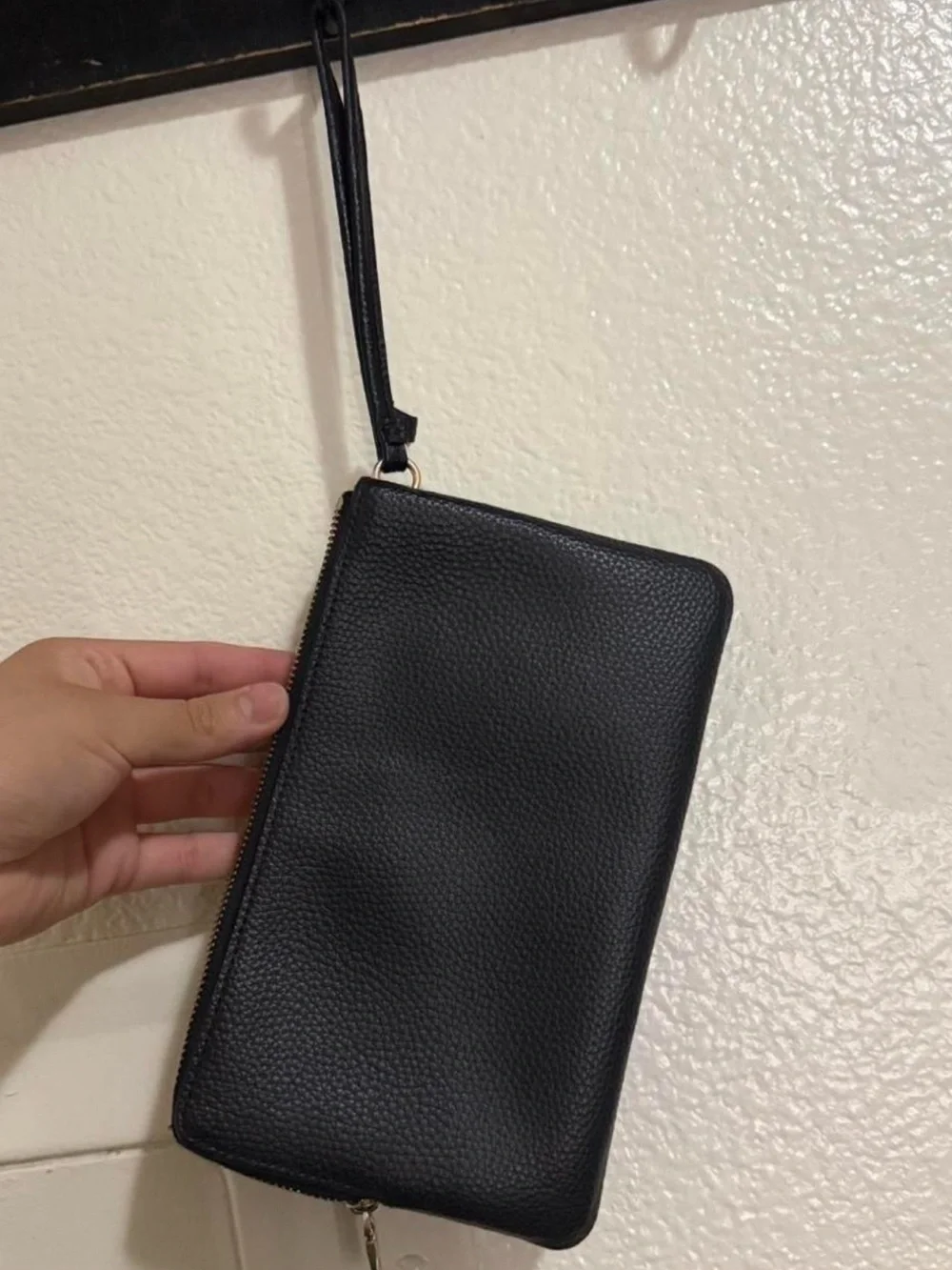 Coach Black Leather Wristlet with Gold Logo - Picture 2 of 8